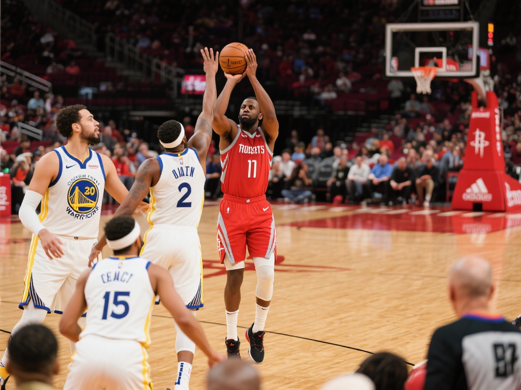 火箭上半场三分失准，勇士外线制胜领先两位数